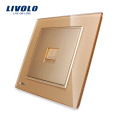 Livolo One Gang Golden Glass Panel Electrical Wall Telephone Socket Outlet RJ11 VL-W291T-13